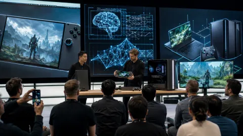Demostración tecnológica en evento futurista